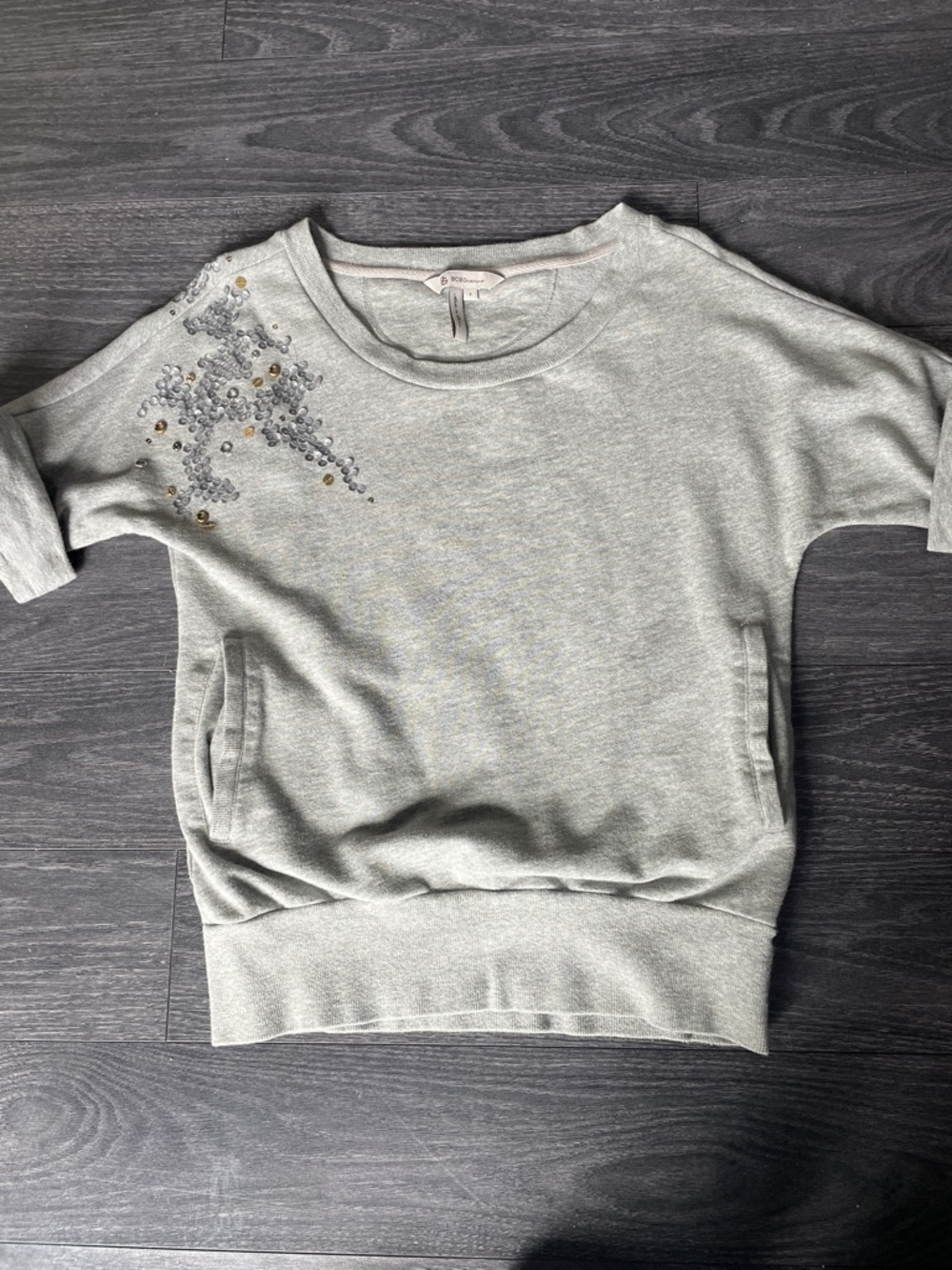 BCBGeneration Light Grey Ribbed Crewneck Sweatshirt